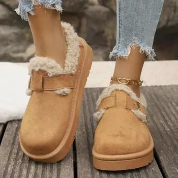 Casual Metal Buckle Suede Bare Boots Women 2025 Winter Sole Ankle Snow Boots Warm Thick Plush Women s Cotton Shoes Large Size 36