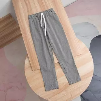 Casual Mid-Waist Plaid Slim-Fitting Ankle-Tied Export Trousers Small lattice S