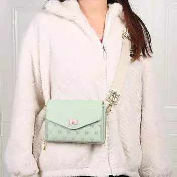 Casual Multi-function Crossbody Bag Phone Shoulder Bag with Weave Wide Strap Women Solid Color Bow Handbags Small Square Bags