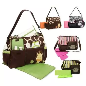 Повседневная многофункциональная сумка для пеленания подгузников для младенцев, сумка для мамы с рисунком жирафа 39x 32x 15cm зелёный