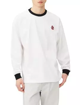 Casual One Point Embroidery Long Sleeve Ringer x Black [Improbes] [SIDEWAYSTANCE] T-Shirt Men s A-White