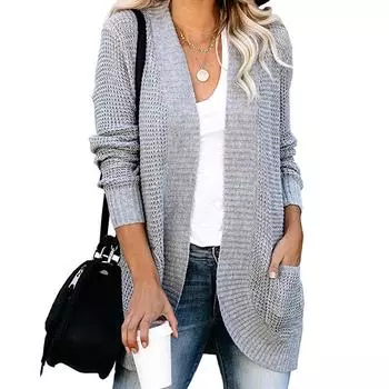 Casual Outerwear Women s Long Sleeve Knit Sweater Open Front Loose Cardigan Plus Size XL