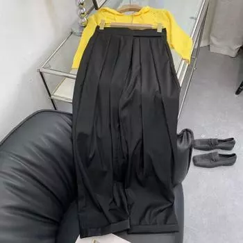 Casual Pants Autumn New Velcro Design Straight Loose Wide Leg Pants Women K#5 Black M