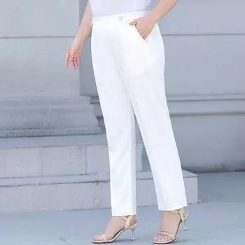 Casual Pants, Large-sized Spring High-waisted Slimming Elastic Fashionable and Versatile Long Pants for Commuting XL белый