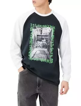 Casual Printed Long Sleeve Raglan x White [Improbes] [SIDEWAY STANCE] T-Shirt Men s B-Smikro