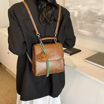 Casual Retro Large-Capacity Backpack Women S Bag Popular Foreign Style Backpack Pu Texture Messenger Bag no pendant коричневый