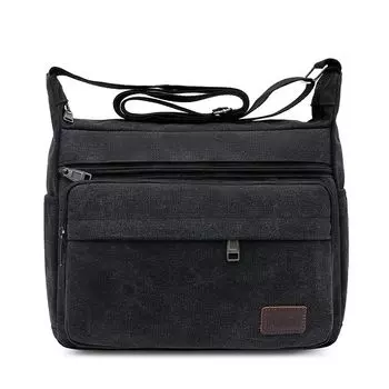 Casual Retro Large Capacity Horizontal Men Canvas Bag Black
