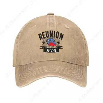 Casual Reunion Island 974 Flag Map Baseball Caps Distressed Denim Sun Cap France Outdoor Running Unstructured Soft Hats