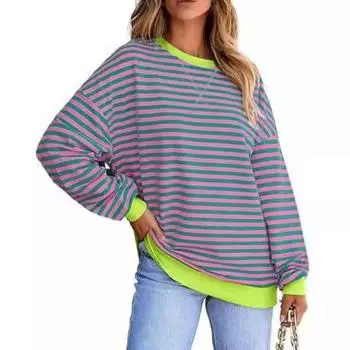 Повседневная толстовка с круглым вырезом и длинными рукавами в контрастную полоску, верхняя часть футболки S