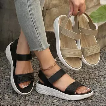 Casual Sandals Summer Thick-soled Flat-heeled Fish-mouth Loose and Tight Sandals Women s Sandals 36 чёрный