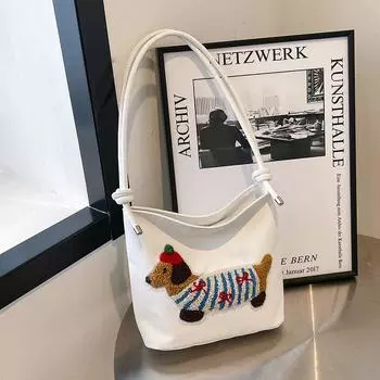 Casual Sausage Dog Bag Women s 2025 New Arrival Spring and Summer Shoulder Underarm Bag Fancy Retro Cross Body Bucket Bag White