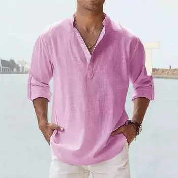 Casual Shirts Men s Solid Color Long Sleeve Shirt Spring and Autumn Outdoor Shirt S белый