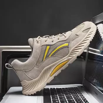 Casual Shoe Genuine Leather Breathable Comfortable Mesh Shoes High Quality Non-Slip Rubber Leisure Shoes Men Thick Sole Sneakers 43 песочный