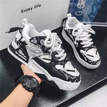 Casual Shoes Autumn Men Sneakers Men Fashion Breathable Printed Vulcanize Shoes Male Flats Lace-up Platform Zapatillas Hombre 39 чёрный