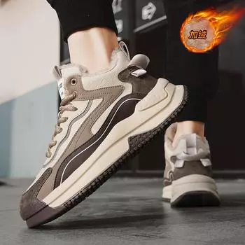Casual shoes cotton shoes high-top velvet thermal sneakers trendy leather surface heightening dad shoes men s shoes snow boots 39