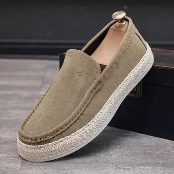 Casual Shoes for Men Fashion Men s Suede Loafers New Comfortable Soft Male Board Shoes Hard Wearing Men s Flats Chaussure Hommes 39 синий