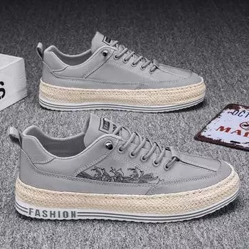 Casual Shoes Male Laces Round Toe Flat Footwear Wear-resistant Breathable Non-slip The New Fashion All-match Popular Model 39 чёрный