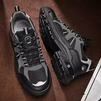 Повседневная обувь Мужские кроссовки Эластичные шнурки Новинка 2024 года Обувь с круглым носком Пешие прогулки на свежем воздухе Износостойкая Дышащая Мода Универсальная 39 чёрный