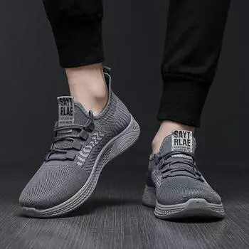 Casual shoes men s 2024 new running shoes men s shoes fly-woven breathable sports shoes comfortable lazy shoes 39 черный серый