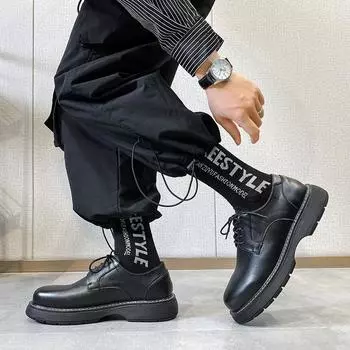 Casual Shoes Men S New Men S Martin Boots Board Shoes Spring And Autumn Retro British Style Small Leather Shoes 86235-T 38 чёрный