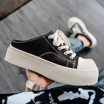 Casual shoes men s summer breathability increases lazy one pedal and half drag men s leather surface driving lazy shoes trendy shoes 39 чёрный