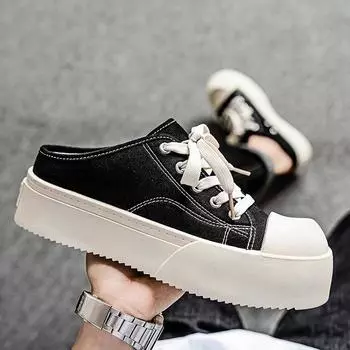 Casual shoes men s summer breathable driving lazy one pedal half drag men s old Beijing canvas shoes trendy shoes 39 чёрный