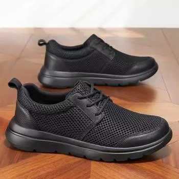 Casual shoes men s summer breathable mesh shoes black lace-up comfortable work shoes trendy versatile sports shoes running shoes 39