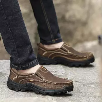 Casual Shoes Men slip on Fashion Flats Designer Mens Sneakers genuine Leather Shoes Male Leisure Footwear Breathable Men Shoes 6.5 коричневый