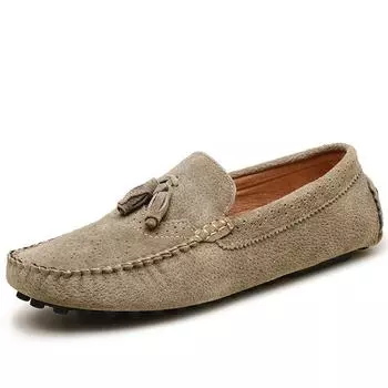 Повседневная обувь Мужские лоферы без шнуровки Кожаная обувь Мужская мода 2024 38 хаки
