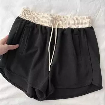 Casual Shorts for Women, Slim and Versatile Walking Shorts for Sports Shorts Three-quarter Pants Korean Version of Yoga Home Pants High Waist S чёрный