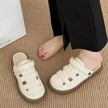 Casual Simple Baotou Thick Bottom Sandals Women s Summer White Hundred Roman Shoes 35 бежевый