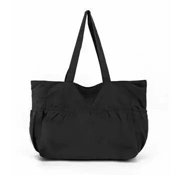 Casual simple versatile washed fabric shoulder bags solid zipper soft large capacity ruched bags