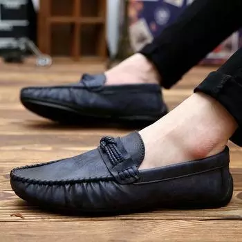 Casual Slip On Men Shoes Loafers Black Young fashion breathable moccasins leather Shoes comfortalbe Flats Casual Male Sneakers 7 чёрный
