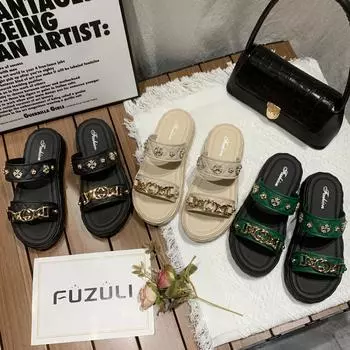 Casual slippers women s outer wear spring and summer new double with one-character sandals fashion indoor flat slippers manufacturer 36 чёрный