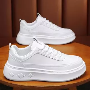 Casual Sneaker Leather Shoes Skateboard Round Toe Fashion Men s Casual Shoes Soft and Comfortable Non-slip Shoes 2024 New 39 шоколадный