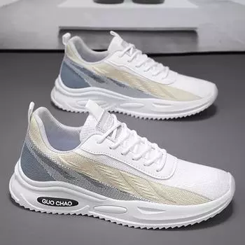Casual Sneakers Male Jogging Sports Men Shoes Breathable Mesh Trainers Running Sneaker Fashion Fitness Walking Shoe Mixed Colors 39 бежевый