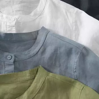 Casual solid color linen dress women s autumn 2025 new loose and thin round neck long-sleeved cotton and linen long skirt M зелёный