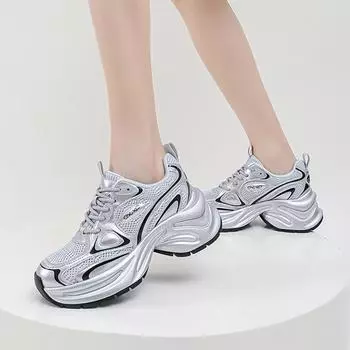 Casual Sports 6CM Thick Sole Increased Leather Trendy Lightweight Shoes For Women New Mesh Breathable Casual Sports Shoes 35-40 35 абрикосовый