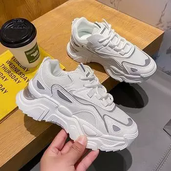 Casual sports dad shoes women s 2024 autumn and winter new Korean version fashion little white shoes breathable thick-soled lace-up dad shoes 35 чёрный