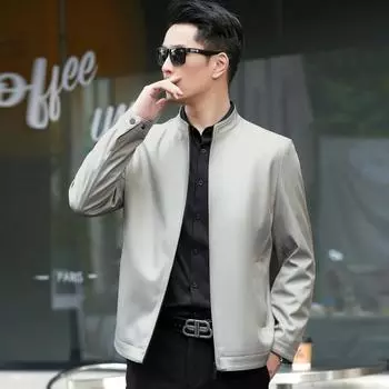 Casual stand-up collar jacket for men, spring and autumn thin, middle-aged business dad wear, iron-free top, versatile solid color men s jacket 170