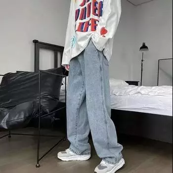 Повседневные прямые свободные универсальные эластичные джинсы с завязками на талии American High Street Wide Leg Джинсы размера плюс XXXL чёрный