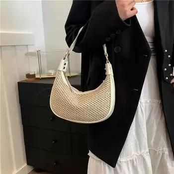 Повседневная соломенная женская маленькая сумка через плечо, плетеная сумка-мешок ручной работы, летняя пляжная сумка из ротанга, модная женская сумка-тоут