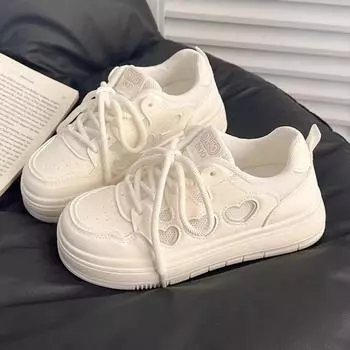 Casual style white lace-up love board shoes new mesh platform women s shoes student versatile fashion white shoes 35
