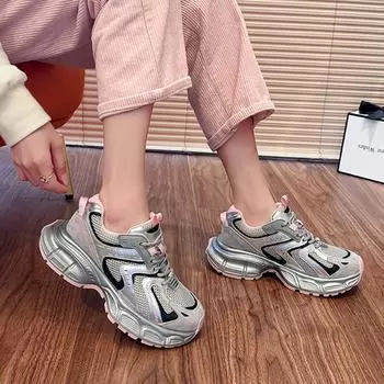 Повседневные летние женские кроссовки из натуральной кожи на толстой подошве с сеткой, новые женские спортивные кроссовки, теннисные женские кроссовки для бега 35 розовый