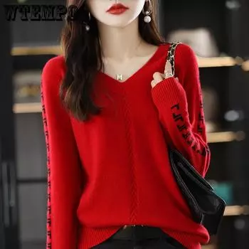 Casual Sweater Women s Long Sleeved V-neck Pullover Loose Top Base Knit Sweater S жёлтый