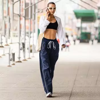 Casual Sweatpants Side Stripe Elastic Low Rise Straight Cargo Pants S синий