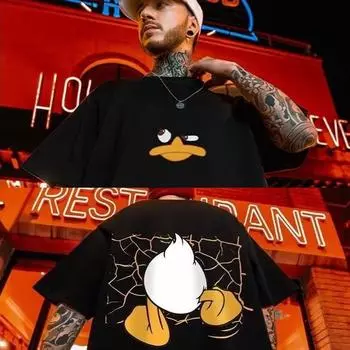 Повседневная футболка Свободные футболки с графическим принтом Большие дышащие топы из чистого хлопка Y2k Одежда Уличная одежда Harajuku Футболка с коротким рукавом Новинка S