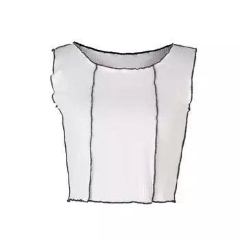 Повседневный топ-топ с бретельками через шею, женские летние майки, контрастные цвета, майка-труба, женский укороченный жилет без рукавовF S белый