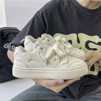 Casual Thick Bottom Off White Shoes Sports Board Shoes 2024 New Fashion Simple All-match Flat Bottom Womens Shoes Autumntime 35 покинуть белый