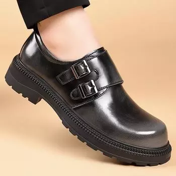 Casual thick soled men s leather shoes Retro British design style Leisure Business Party Daily office Street walking shoes 38 коричневый